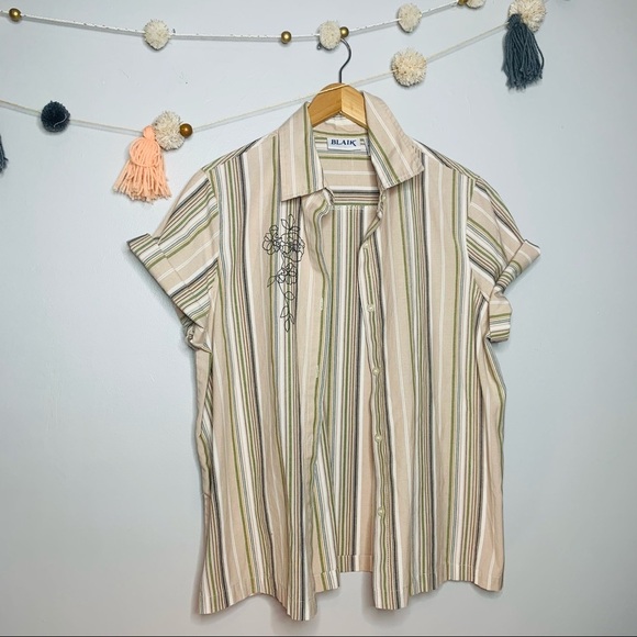 VINTAGE y2k striped button up embroidered popover - Picture 3 of 9